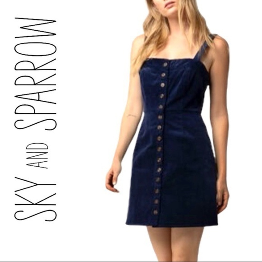 Sky & Sparrow Corduroy Button Front Navy Dress - image 1